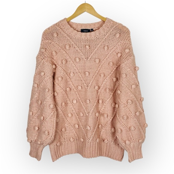 VICI Pom Pom Sweater Pink Balloon Sleeve size Small - Picture 3 of 8